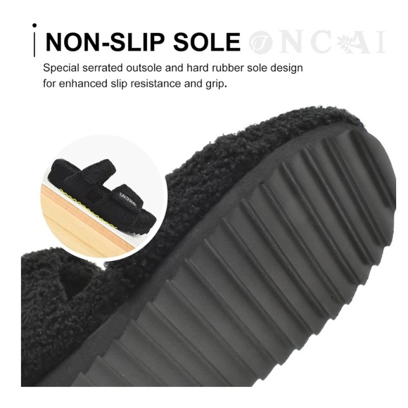 Sherpa Faux Fur Slide w/ Memory Foam Footbed & Rubber Soles House Shoes/Slides🖤 - Picture 5 of 9
